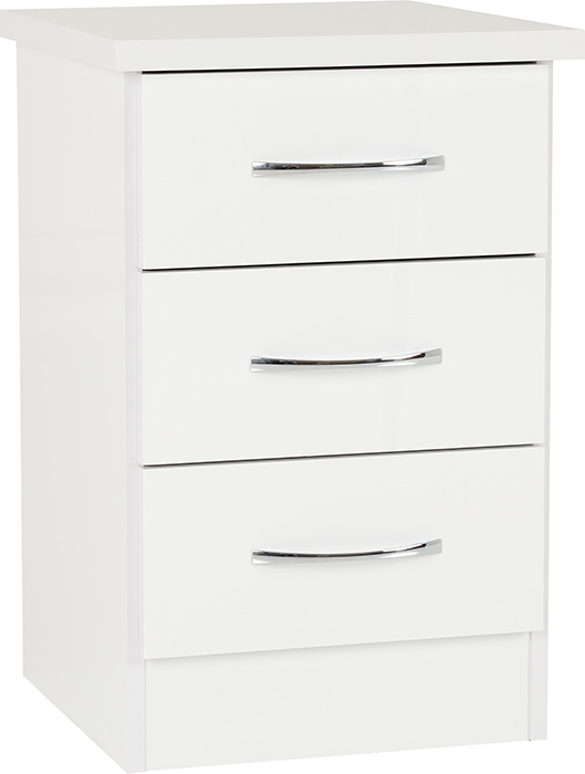 Nevada 3 Drawer Bedside Chest In White Gloss